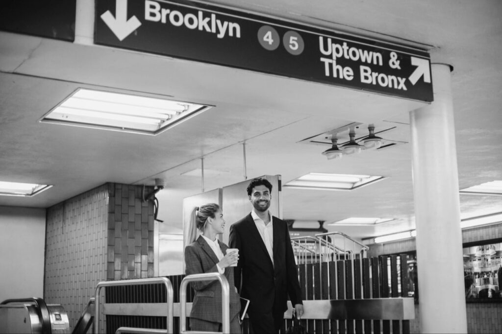 Professionals and Students near Subway Station in Brooklyn